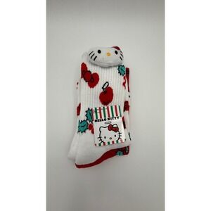 Hello Kitty Christmas Crew Socks 2 Pair Apples Holiday Size 4-10
